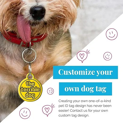 Dog Tag Art Surfin' Wave Custom Pet ID Tag for Dogs and Cats, Silent Polymer Coated Stainless Steel Nametag with Personalized Identification Information - Large 1.25" Diameter