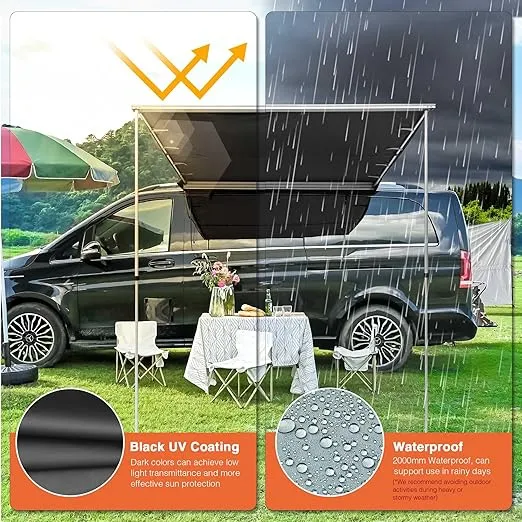 Yescom 6.6x8.4' Car Awning Vehicle Roof Rack Ripstop Side Awning for SUV Truck Van Tailgate Rooftop Tent Shelter Overlanding Shade Outdoor Camping