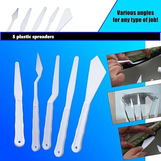 Contact Adhesive and Sealant Bundle: 2 fl oz Tube with 10 Snip Tip Applicators and a Set of 5 Plastic Spreader Tools by 203Brands to Provide Optimal Spread on Any Given Angle or Surface