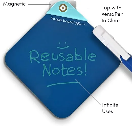 Boogie Board VersaNotes Starter Pack, Reusable 3-Pack 4x4 Dry-Erase and Sticky Note Alternative for Home and Office, Includes 3 VersaNotes, Magnetic Mounting Plates, Instant Erase, and VersaPen Stylus