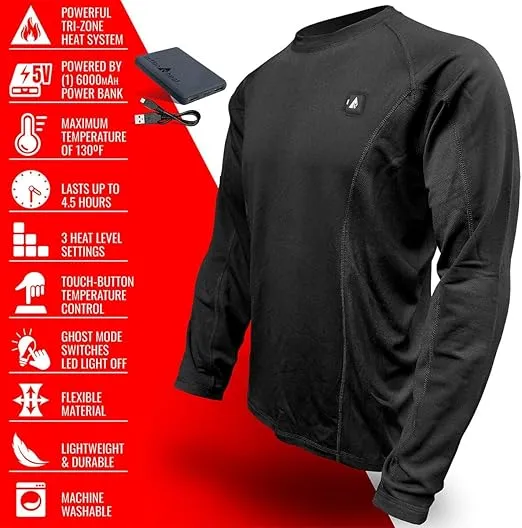 ActionHeat Heated Thermals for Men - Ultra Comfortable, Battery-Powered Heated Shirt, 3 Heat Zones, Heated Shirts for Men