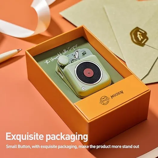 Muzen Mini Bluetooth Speaker, Button Portable Metal Small Cute Wireless Speaker, Rechargeable HiFi Loud Volume Audio Speaker with Portable Lanyard and Gift Box, Classic Retro Decor