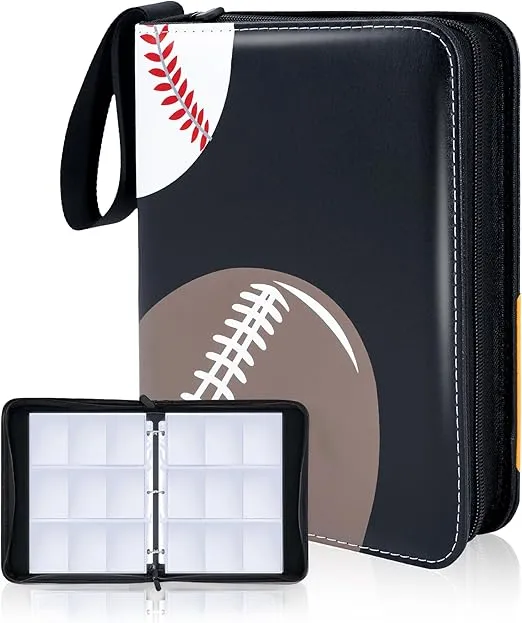 Football Card Binder, 9 Pocket Sports Card Binder, 720 Double Sided Pocket Waterproof Binder, Baseball trading cards Zipper Album, Expandable, Compatible with Gaming Cards, Yugioh, MTG and Other TCG