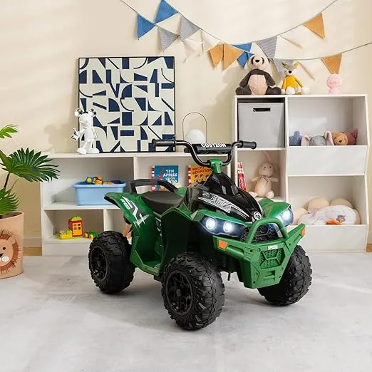 Costzon Kids ATV, 12V Battery Powered Ride on Car Toddler Quad W/Adjustable Speed, Treaded Tires, Headlights, Horn, Music, Forward & Backward, Kids 4 Wheeler Electric ATV for Kids Boys Girls (Green)