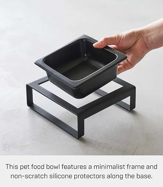 Yamazaki Home Tower Raised Ceramic Pet Food Or Water Bowl with Metal Stand for Cats Or Small Dogs - Short - 1.25, Black