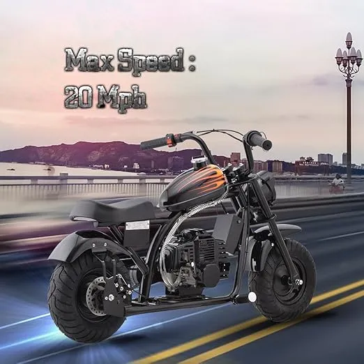 Gas Mini Chopper Bike, DB004 Model 49.4 CC 2-Stroke Dirt Bike with Big Headlight, Premium Tire, Metal Frame, Disc Brakes, Max Load 165Lbs, Up to 20Mph, EPA Approved