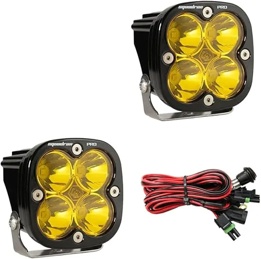 Baja Designs Squadron Pro Black LED Light Pod Pair - 2 PCS LED with Wiring Harness (Spot; Amber)