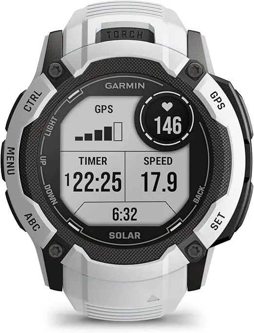 Garmin Instinct 2X Solar, Rugged GPS Smartwatch, Built-in Flashlight, Solar Charging Capability, Multi-Band GNSS, Whitestone