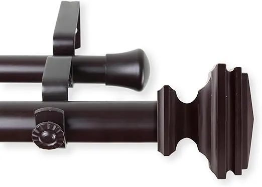 Rod Desyne Bedpost 1" OD 48-84 inch-Mahogany Double Curtain Rod Set, 48-84"