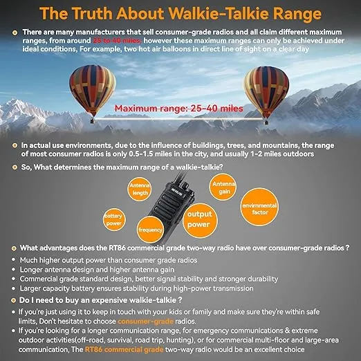 Retevis RT86 Two Way Radios Long Range,High Power Walkie Talkies with 2600mAh Rechargeable,Remote Alarm,Flashlight, Handheld 2 Way Radio for Off-Roading Overland Farm Hunting(2 Pack)