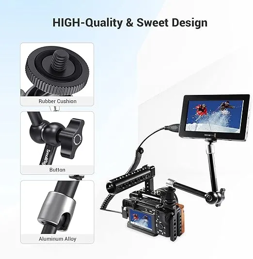 SMALLRIG Articulating Rosette Arm Max 11'' Long with Cold Shoe Mount & Standard 1/4"-20 Threaded Screw Adapter - 1498