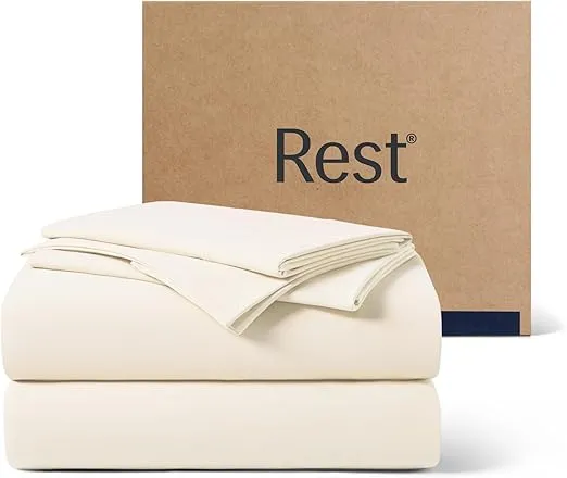 REST® Evercool®+ Starter Sheet Set, Cali King Ivory, Breathable Bed Sheet for Hot Sleeper and Night Sweats, with Pillowcases, Ionic+ Self-Cleaning Silver Yarn for Sensitive Skin, 3PCS No Flat Sheet
