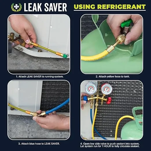 Leak Saver Direct Inject AC Leak Sealer | AC Stop Leak for Most HVAC Systems Up to 5 Tons | Works with All Systems & AC Refrigerants | Made in The USA