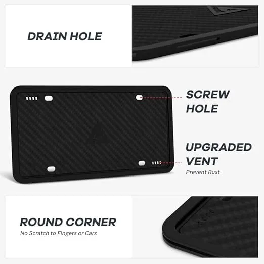 Aujen Silicone License Plate Frames,2 Pack Black Side-Opening License Bracket Holder with Easy Installation, License Plate Cover Without Obstruction.Rustproof, Rattle Proof & Weatherproof Universal