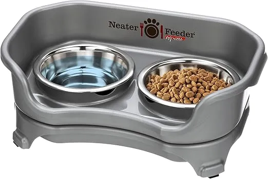 Neater Feeder Express CAT Mess Proof Feeder for Cats, 1 Cup Whisker-Friendly Stainless Steel Food & Water Bowls, No Spill, Non-Tip, Non-Slip. Made in USA