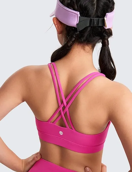 CRZ YOGA Girls Butterluxe Training Bra - Strappy Sports Bra Scoop Neck Yoga Bra for Teens Comfort Dance Crop Top