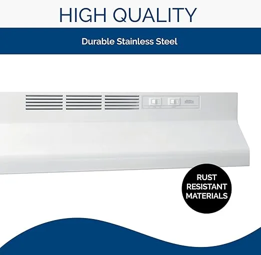 Broan-NuTone BUEZ124WW Non-Ducted Ductless Range Hood with Lights Exhaust Fan for Under Cabinet, 24-Inch, White