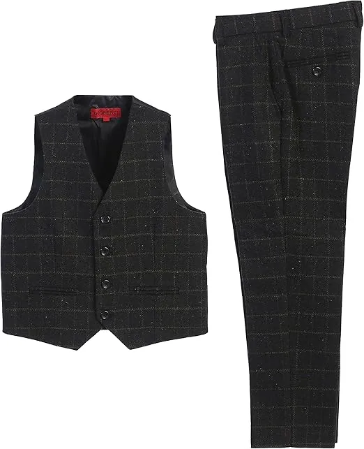 Gioberti Kids and Boys 2 Piece Tweed Plaid Vest and Pants Set