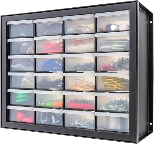 IRIS USA Screw Organizer, Hardware Storage Organizer, 24 Drawer Parts Cabinet, Plastic Drawer Storage for Hardware Crafts, Small Parts, Nuts, Bolts, Tool Organizer Storage, Scrapbook Art Hobby - Black