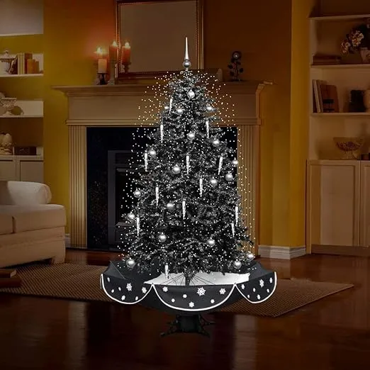 Christmas Time 75-in. Musical Indoor Holiday Decor with Animated Snow Function | Black Christmas Tree with Black Umbrella Base | CT-STR075A-BLK