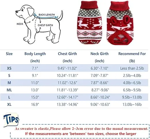 Vehomy Dog Christmas Sweaters Pet Winter Knitwear Xmas Clothes Classic Warm Coats Reindeer Snowflake Argyle Sweater for Kitty Puppy Cat-S
