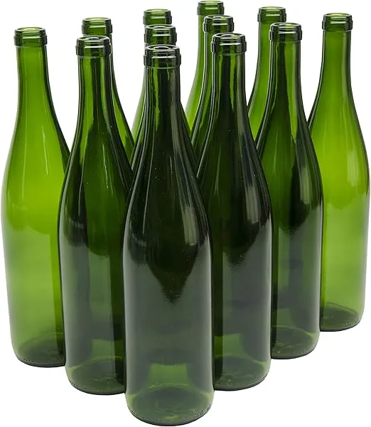 North Mountain Supply 750ml Glass California Hock Wine Bottle Flat-Bottomed Cork Finish - Case of 12 - Champagne Green