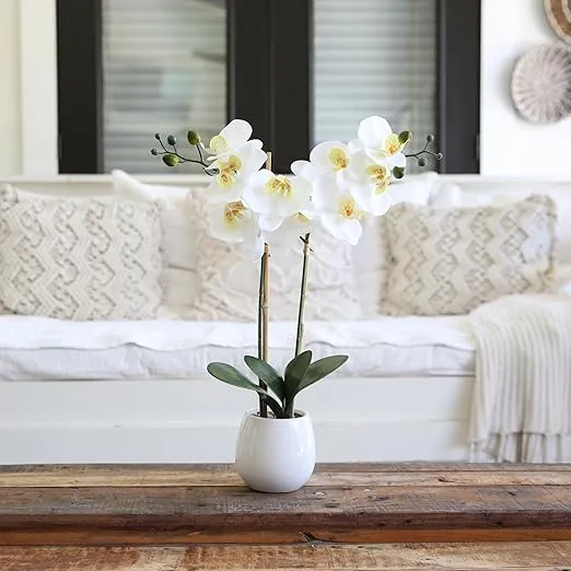 Nearly Natural 26in. Artificial Double Orchid Phalaenopsis with Decorative Vase (Real Touch)