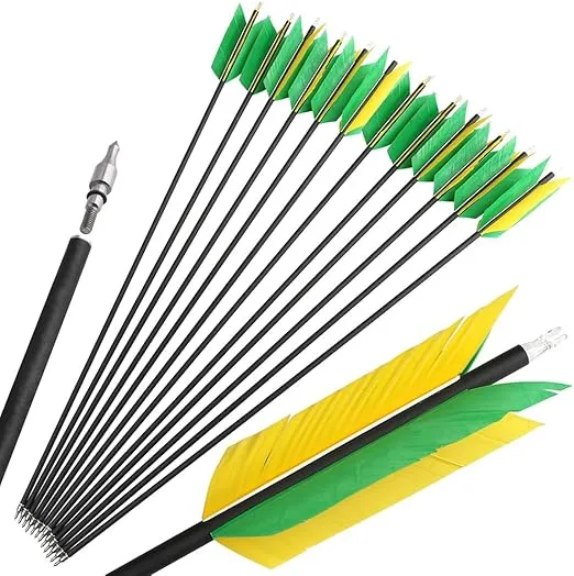 AMEYXGS 6/12 Pcs 30 Inch Archery Carbon Arrows Target Practice Flu Flu Arrows Spine 500 Small Game Arrows 4 Feathers Fletching with 100 Grain Judo Arrowheads for Practice Targeting