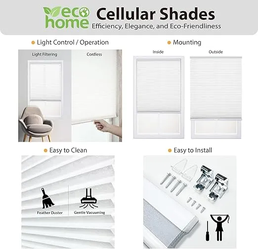 DEZ FURNISHINGS Cordless 1" Light Filtering Cellular Shade, 47"W x 48"H, Linen