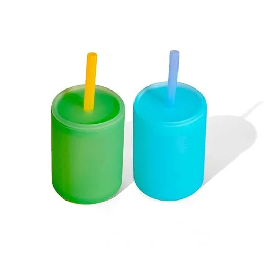 Avanchy Silicone Training Sippy Cup with Straw Lid – Tiny Cup for Babies 6+ Months to Toddlers 1 Year Old – 5 oz Infant Water Cup for Baby Led Weaning, See-Thru Blue