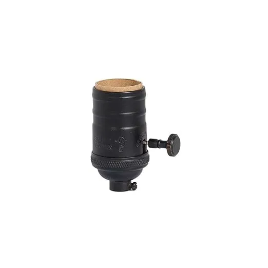 B&P Lamp® Heavy Turned Brass Socket with Brass Knob, Satin Black Finish, 3-Way Function, No Uno Thread