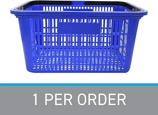SSWBasics Blue Plastic Shopping Basket with Handles - Essential Shopping Baskets for Retail Store Use, Durable and Convenient Shopping Baskets for Customers