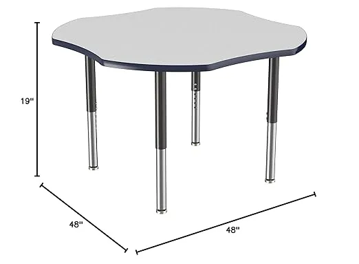 Factory Direct Partners 10084-GYNV Mobile Clover Activity School and Office Table (48" x 48"), Super Legs with Glides and Casters, Adjustable Height 19-30" - Gray Top and Navy Edge