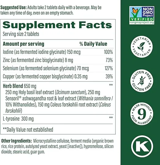 MegaFood Thyroid Strength - Mineral Supplement - Thyroid Support for Women with Ashwagandha, Zinc, Selenium, Copper, Iodine and LTyrosine & Herb Blend - Vegetarian - 90 Tabs (45 Servings)