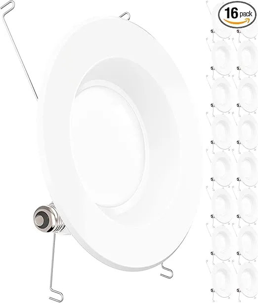 Sunco 16 Pack Retrofit LED Recessed Lighting 6 Inch, 6000K Daylight Deluxe, Dimmable Can Lights, Smooth Trim, 13W=75W, 965 LM, Damp Rated - UL Listed