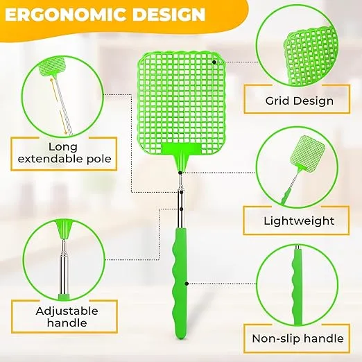 3Pcs Telescopic Fly Swatters Indoor Mosquito Killer - Heavy Plastic Flies Killer Fly Swatter Manual Bugs Killer Tools Fly Swatter for Indoors - Fly Swatter Heavy Duty Plastic Fly Swatter Multi-Pack