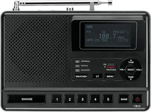 Sangean CL-100 NOAA, S.A.M.E and Public Alert Certified Weather Alert Table-Top Radio with AM / FM-RBDS, and EEPROM Back Up for Preset Stations