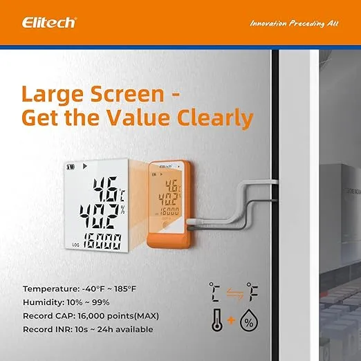 Elitech Digital Temperature Humidity Data Logger Pharmacy DDL with Calibration Certificate to auditor, Refrigerator Thermometer Vaccine Fridge Temperature Monitor Max Min Value GSP-6-10Pack