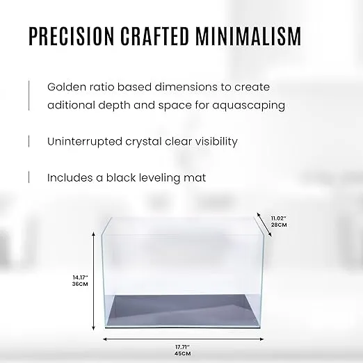 Ultum Nature Systems Ultra Clear Rimless Aquarium - Low Iron Glass Fish Tank with 45° Mitered Edges, 5mm-15mm Thick, Leveling Mat Included - 45T, 5mm Glass (17.71x11.02x14.17IN | 45x28x36CM)