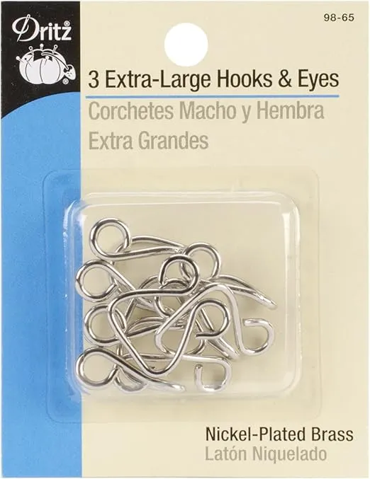 Dritz Extra-Large Hooks & Eyes, Nickel-Plated Brass, 3 Count