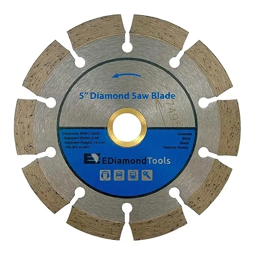 5" Segmented Diamond Saw Blade for Concrete, Brick, Block and Masonry, 10mm Segment Height, 7/8"-5/8" Arbor