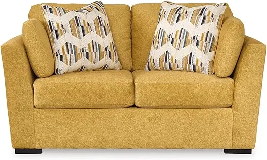 Signature Design by Ashley Keerwick Scandinavian Loveseat with 4 Toss Pillows, Yellow