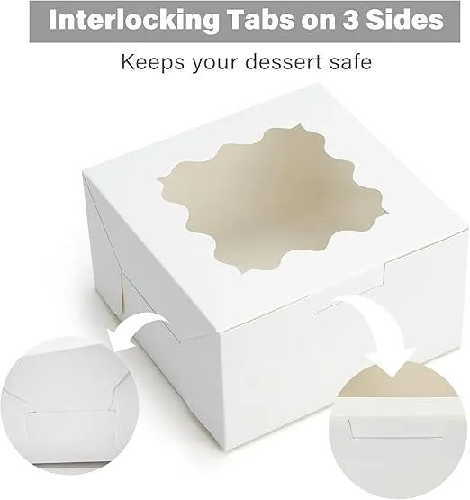 LotFancy White Bakery Boxes with Window, 60 Pcs, 4x4x2.5 Inches, Cookie Boxes, Small Treat Boxes, Mini Cake Boxes for Dessert, Macarons, Chocolates, Pastry and Baked Goods