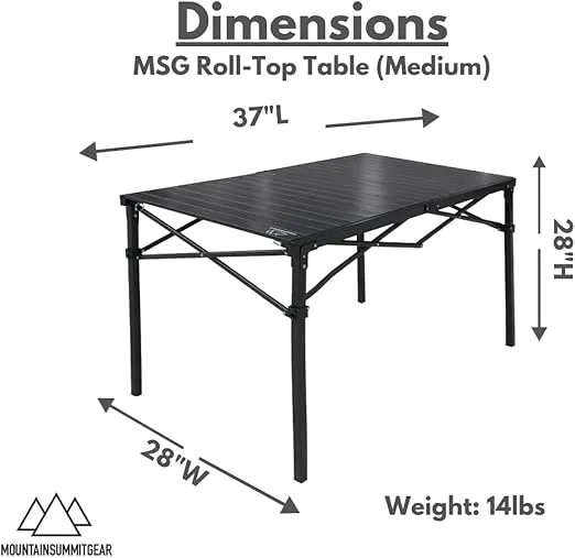 Heavy-Duty Roll-Top Table for Camping - Portable Aluminum-Top Folding Table with Steel Frame by Caddis Sports, Inc. (Medium)
