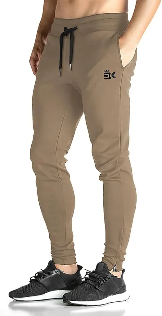BROKIG Mens Zip Joggers Pants - Casual Gym Workout Track Pants Comfortable Slim Fit Tapered Sweatpants with Pockets