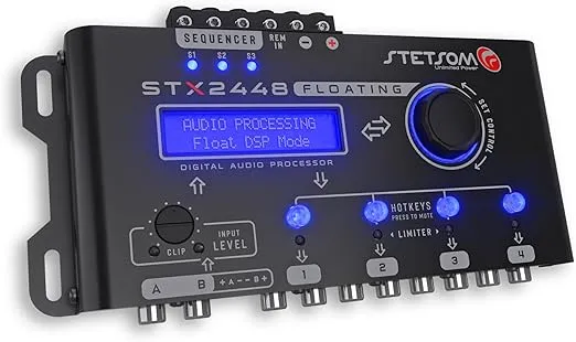 Stetsom STX2448 FLOATING PRO - Full Professional DSP, Digital Signal, Processor PRO, Crossover & Graphic Equalizer 15 Bands, Remote Sequencer, Subharmonic Bass, RCA & HIGH Input, Limiter Peak & RMS