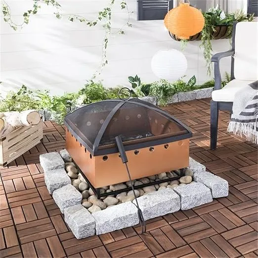 SAFAVIEH PIT2004A Outdoor Collection Wyatt Copper and Black Square Fire Pit