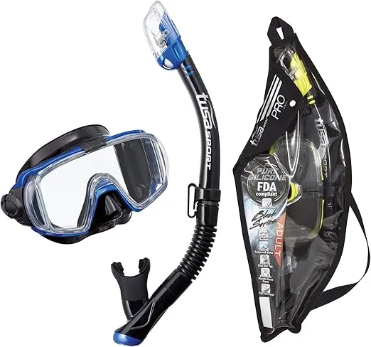 TUSA Sport Adult Visio Tri-Ex Black Series Mask and Dry Snorkel Combo