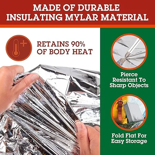 Emergency Mylar Blanket 4 Pack- 7' x 4' 1/3" Thermal Weatherproof Survival Gear- Durable Tearproof Prepper Supplies