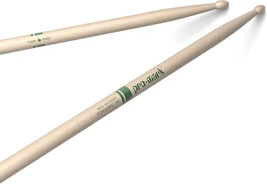 ProMark Drum Sticks - Classic Forward 5A Drumsticks - Drum Sticks Set - Oval Wood Tip - Natural, Raw Hickory Drumsticks - Consistent Weight and Pitch - 1 Pair